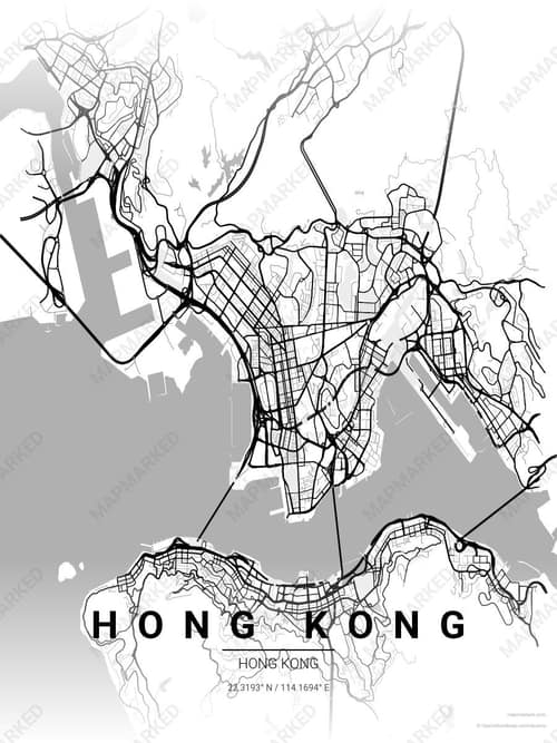 Hong Kong map art print in Chalk Gallery — minimalist city map poster