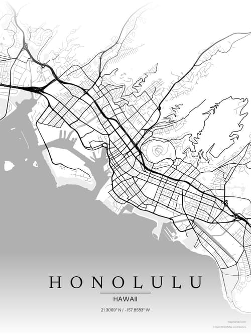 Honolulu map art print in Chalk Gallery — minimalist city map poster