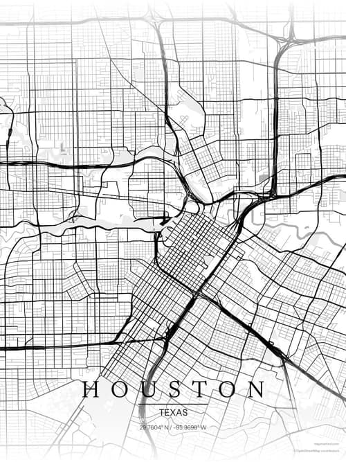Houston map art print in Chalk Gallery — minimalist city map poster