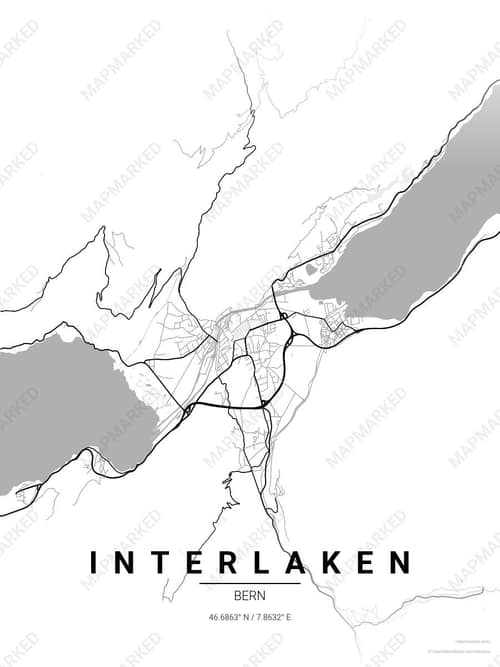 Interlaken map art print in Chalk Gallery — minimalist city map poster