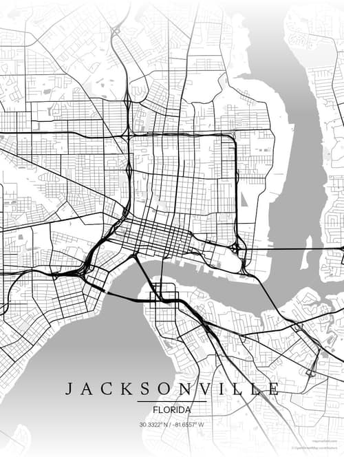 Jacksonville map art print in Chalk Gallery — minimalist city map poster