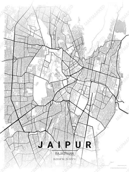 Jaipur map art print in Chalk Gallery — minimalist city map poster