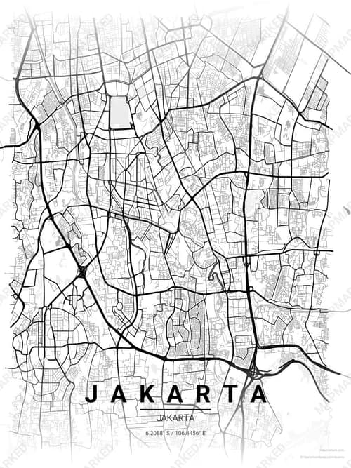 Jakarta map art print in Chalk Gallery — minimalist city map poster