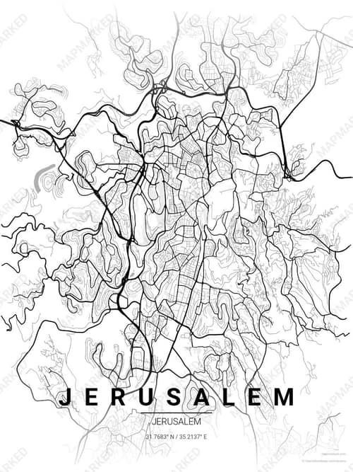 Jerusalem map art print in Chalk Gallery — minimalist city map poster