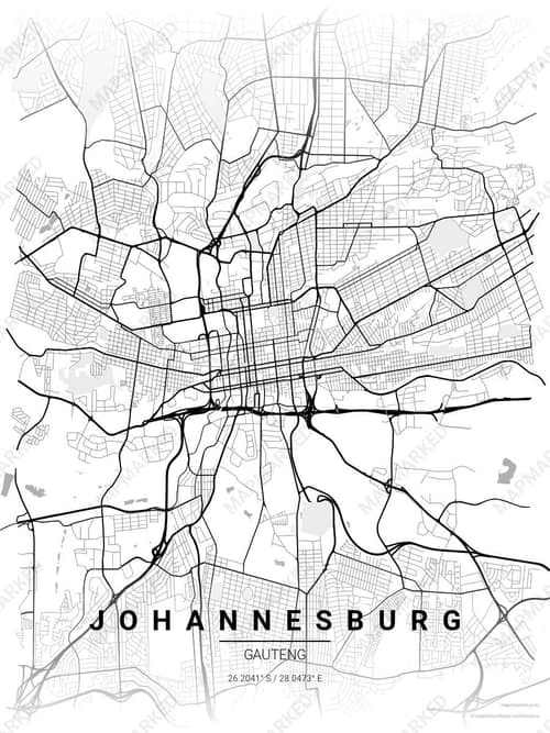 Johannesburg map art print in Chalk Gallery — minimalist city map poster