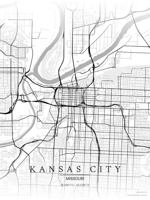 Kansas City map art print in Chalk Gallery — minimalist city map poster