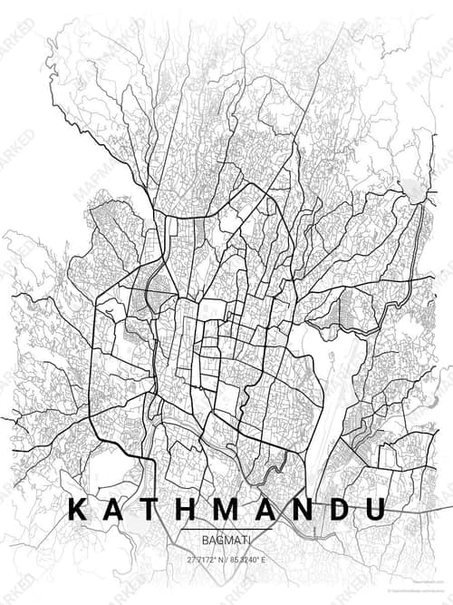 Kathmandu map art print in Chalk Gallery — minimalist city map poster