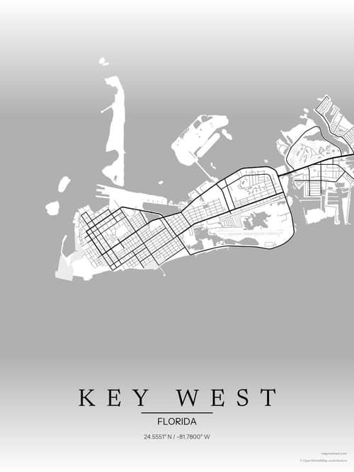 Key West map art print in Chalk Gallery — minimalist city map poster