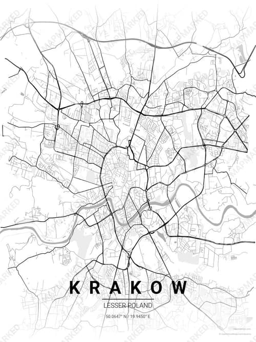 Krakow map art print in Chalk Gallery — minimalist city map poster