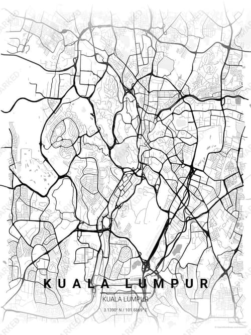 Kuala Lumpur map art print in Chalk Gallery — minimalist city map poster