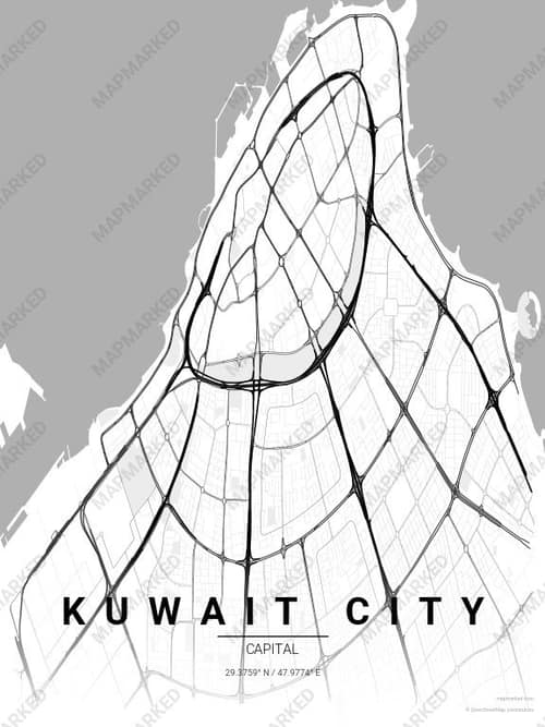 Kuwait City map art print in Chalk Gallery — minimalist city map poster