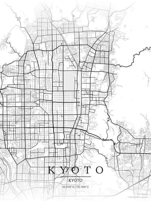 Kyoto map art print in Chalk Gallery — minimalist city map poster