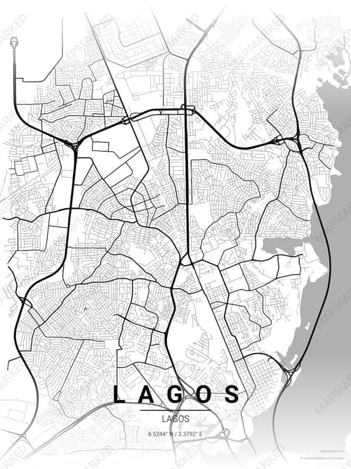 Lagos map art print in Chalk Gallery — minimalist city map poster