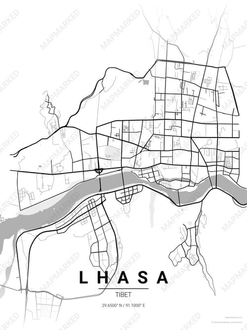 Lhasa map art print in Chalk Gallery — minimalist city map poster