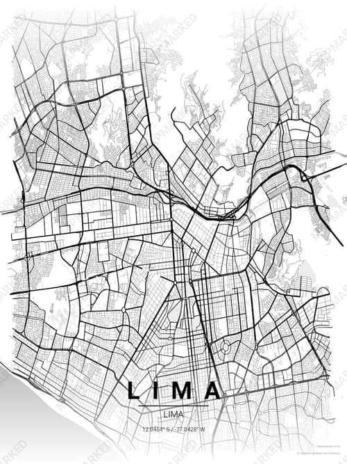 Lima map art print in Chalk Gallery — minimalist city map poster