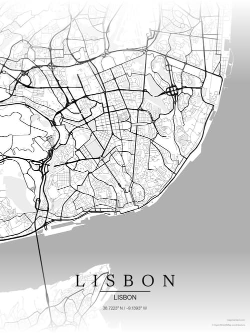 Lisbon map art print in Chalk Gallery — minimalist city map poster