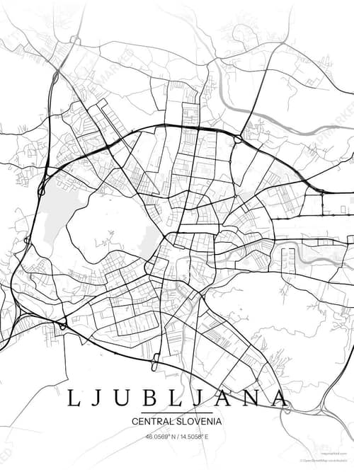 Ljubljana map art print in Chalk Gallery — minimalist city map poster