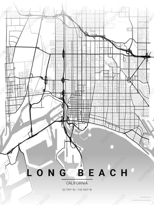 Long Beach map art print in Chalk Gallery — minimalist city map poster
