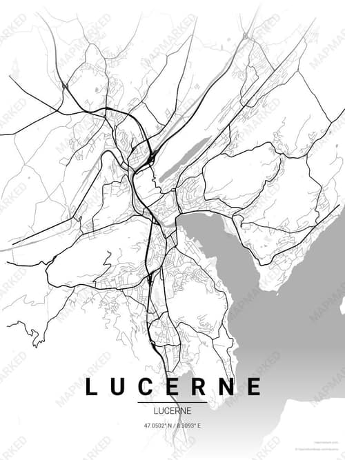 Lucerne map art print in Chalk Gallery — minimalist city map poster