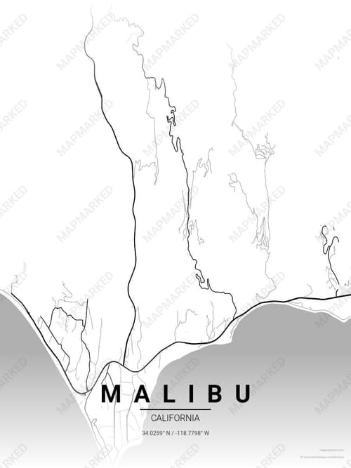 Malibu map art print in Chalk Gallery — minimalist city map poster