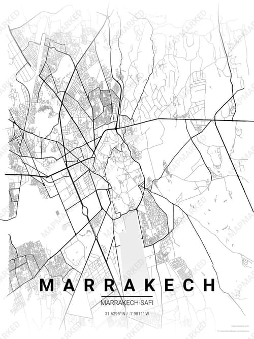 Marrakech map art print in Chalk Gallery — minimalist city map poster