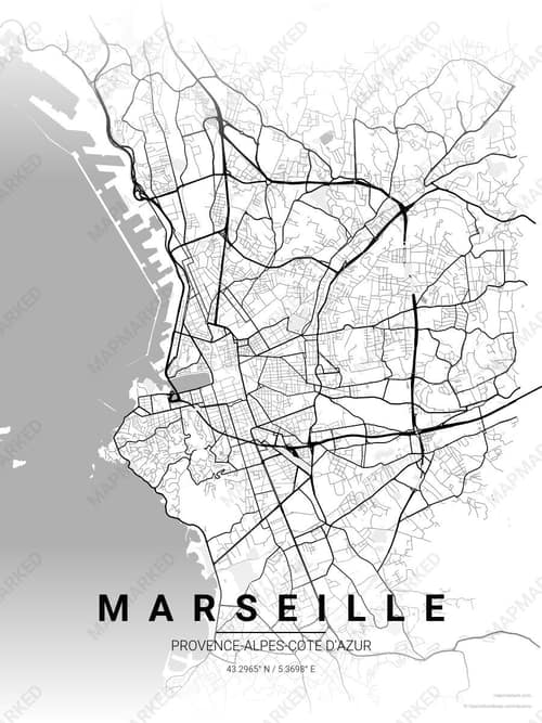 Marseille map art print in Chalk Gallery — minimalist city map poster