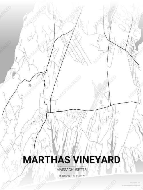 Marthas Vineyard map art print in Chalk Gallery — minimalist city map poster