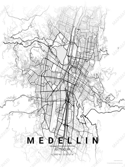 Medellin map art print in Chalk Gallery — minimalist city map poster