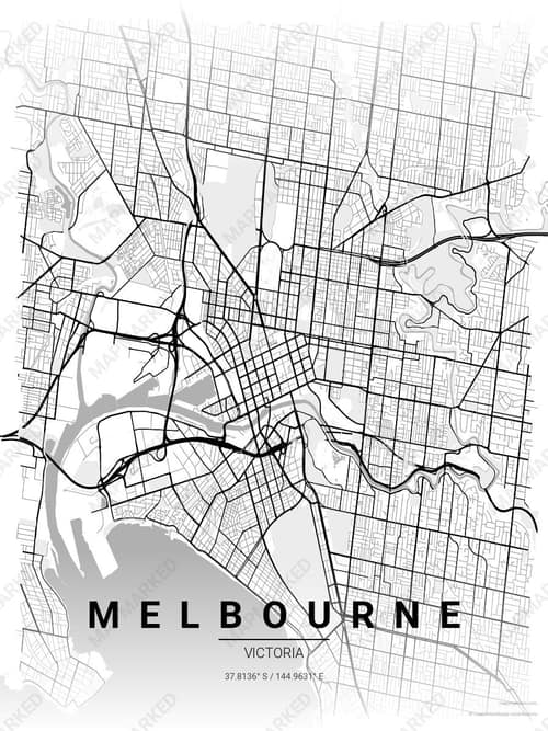 Melbourne map art print in Chalk Gallery — minimalist city map poster