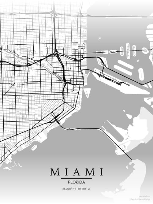 Miami map art print in Chalk Gallery — minimalist city map poster
