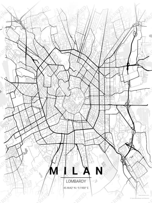 Milan map art print in Chalk Gallery — minimalist city map poster