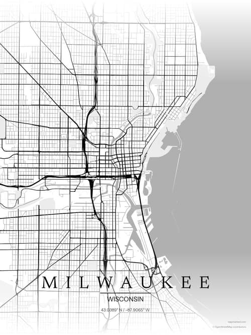 Milwaukee map art print in Chalk Gallery — minimalist city map poster