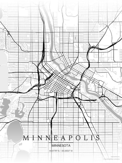 Minneapolis map art print in Chalk Gallery — minimalist city map poster