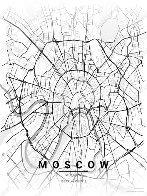 Moscow map art print in Chalk Gallery — minimalist city map poster