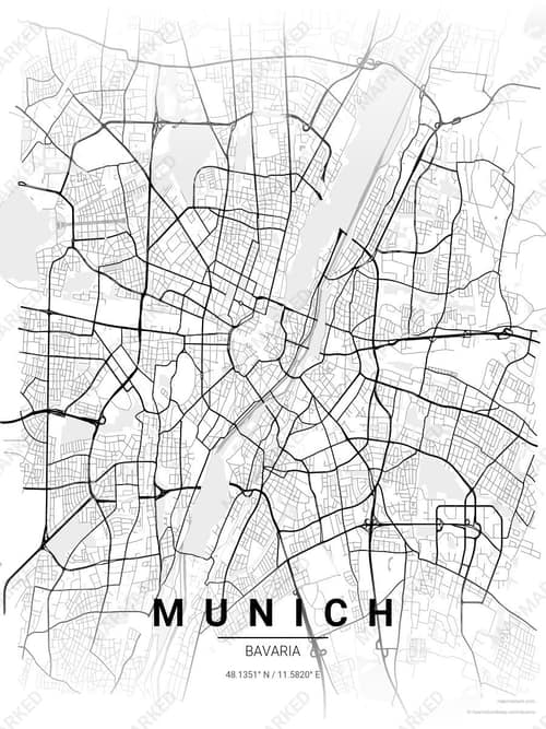 Munich map art print in Chalk Gallery — minimalist city map poster