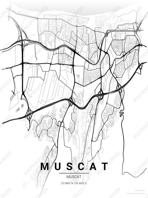 Muscat map art print in Chalk Gallery — minimalist city map poster