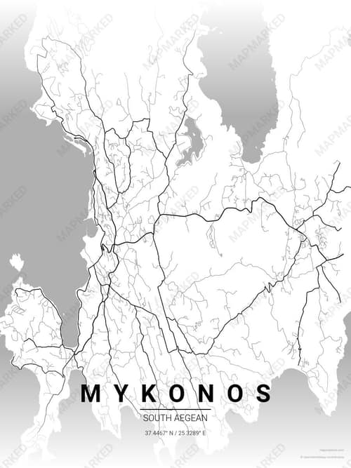 Mykonos map art print in Chalk Gallery — minimalist city map poster