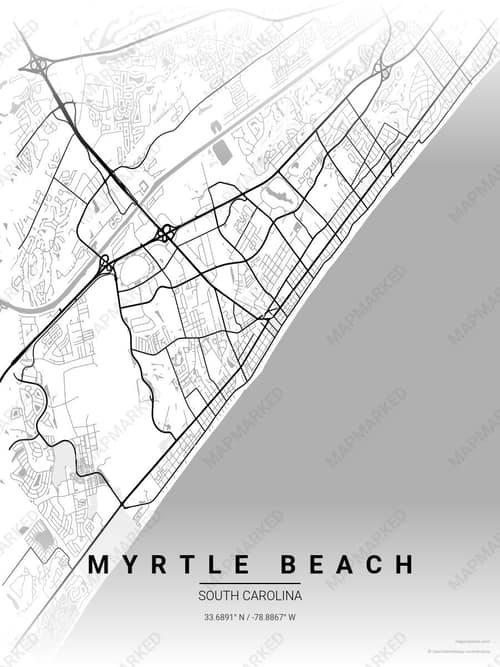 Myrtle Beach map art print in Chalk Gallery — minimalist city map poster