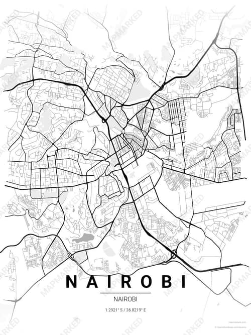 Nairobi map art print in Chalk Gallery — minimalist city map poster