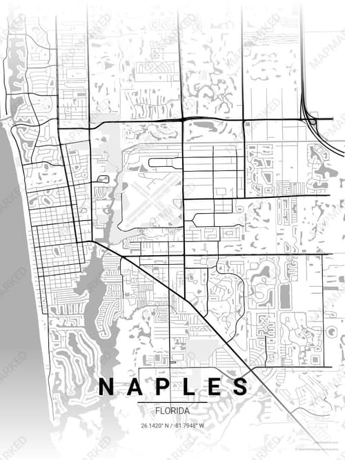 Naples map art print in Chalk Gallery — minimalist city map poster