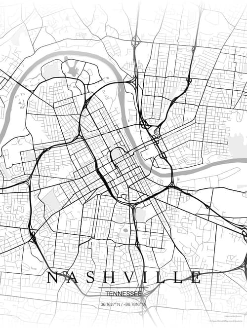 Nashville map art print in Chalk Gallery — minimalist city map poster