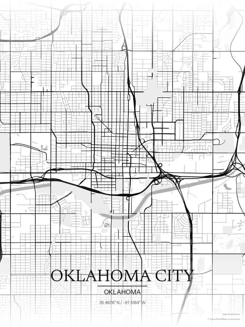 Oklahoma City map art print in Chalk Gallery — minimalist city map poster