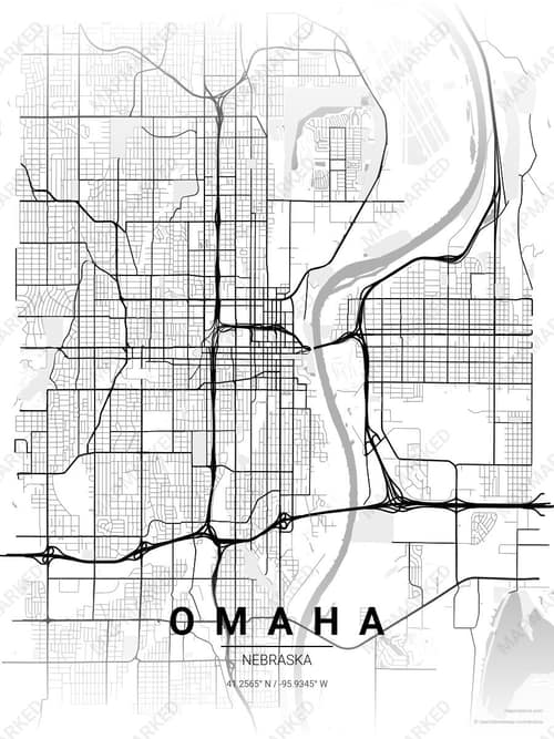 Omaha map art print in Chalk Gallery — minimalist city map poster