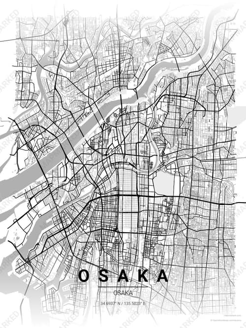 Osaka map art print in Chalk Gallery — minimalist city map poster