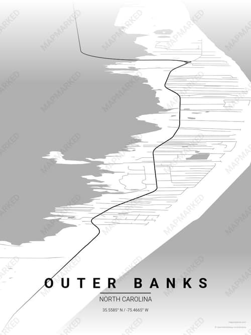 Outer Banks map art print in Chalk Gallery — minimalist city map poster