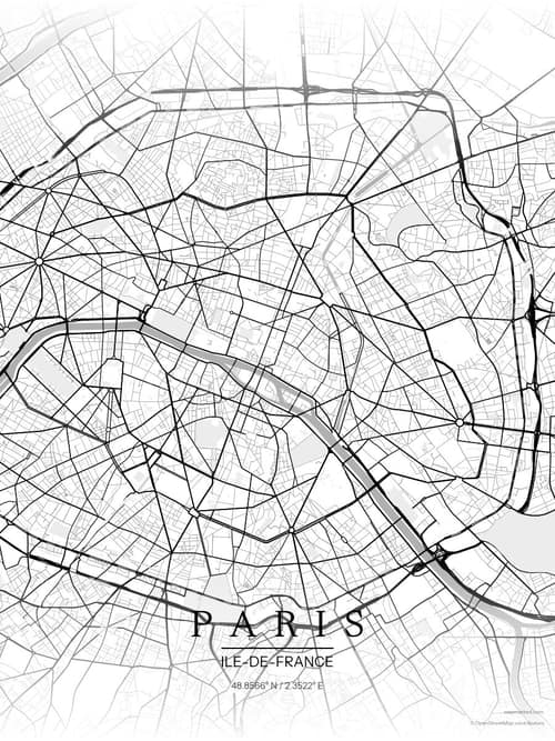 Paris map art print in Chalk Gallery — minimalist city map poster
