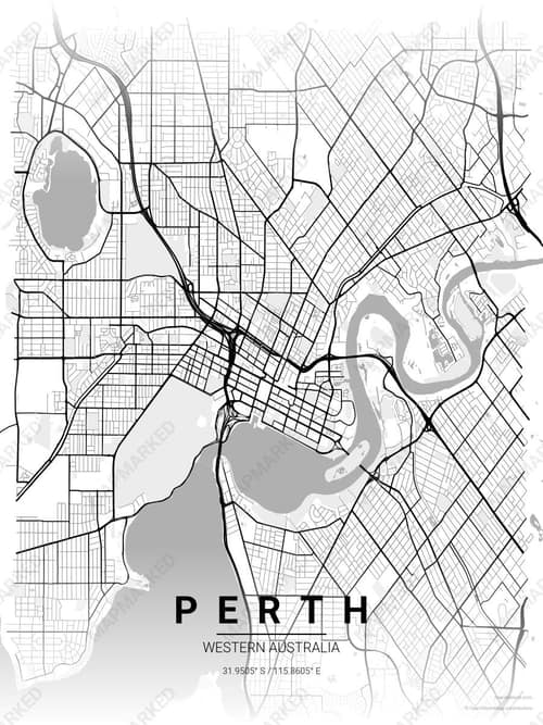 Perth map art print in Chalk Gallery — minimalist city map poster