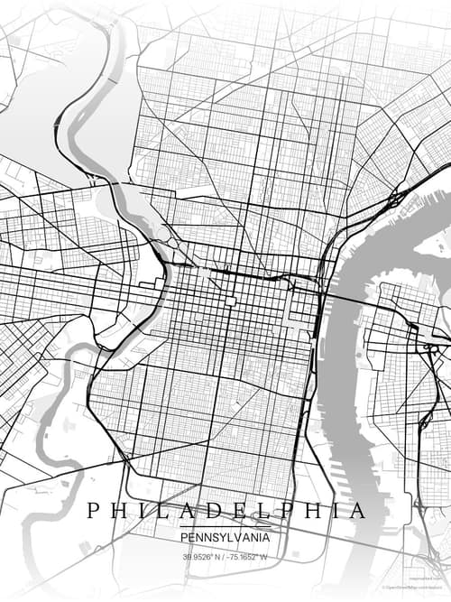 Philadelphia map art print in Chalk Gallery — minimalist city map poster