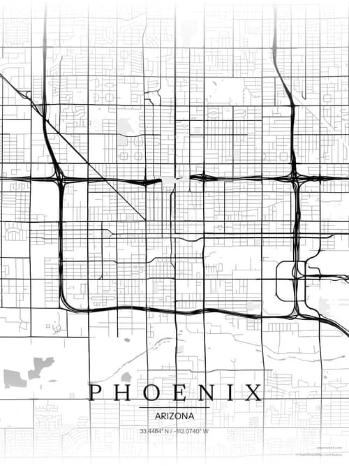 Phoenix map art print in Chalk Gallery — minimalist city map poster