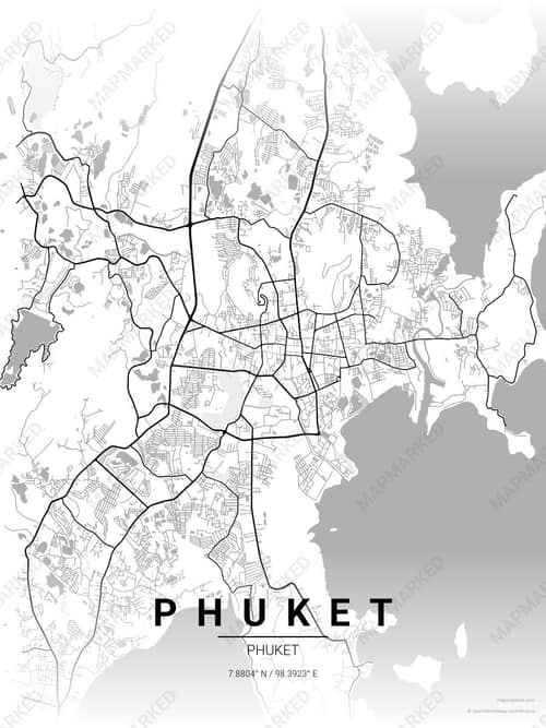 Phuket map art print in Chalk Gallery — minimalist city map poster